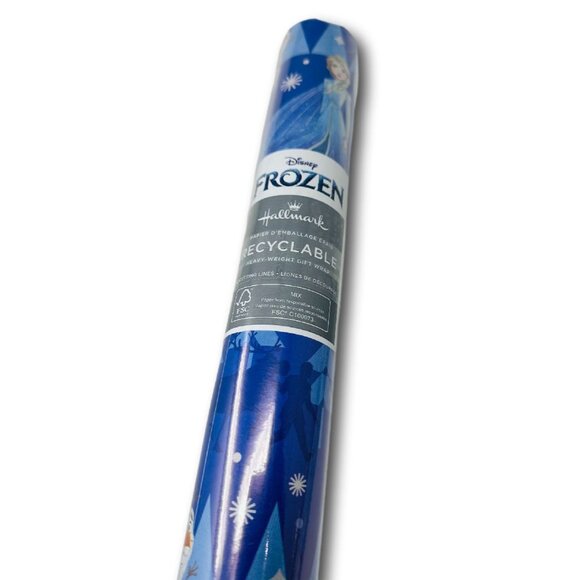 Hallmark Wrapping Paper Christmas Frozen Olaf Elsa Anna Blue 30 sq ft Roll - Picture 2 of 5